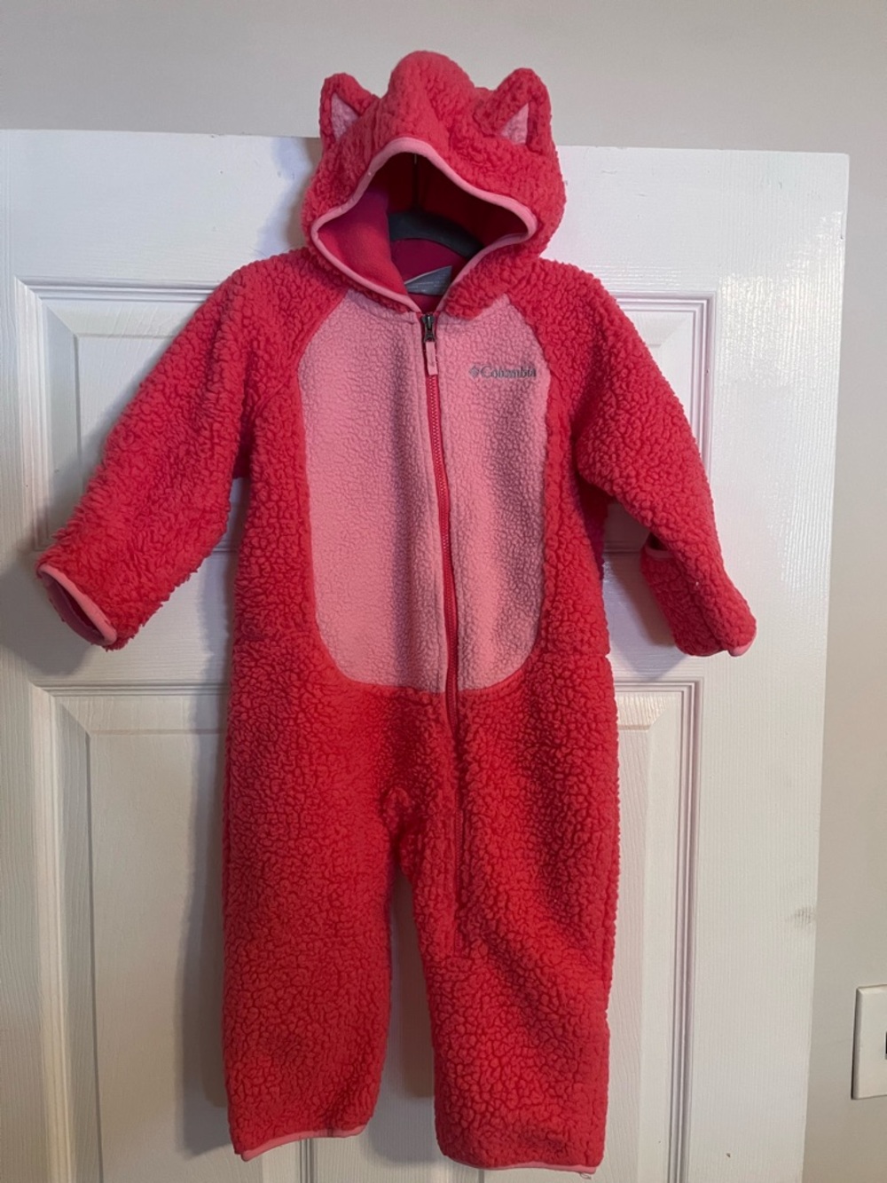 Columbia Pink Toddler Fleece One-Piece Snowsuit with Hood Ears